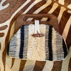 Fabulous MJ New York handbag with wood and crotchet detail
